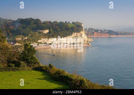 Plage à Beer, vue depuis le sentier de la côte, Devon, Royaume-Uni. Banque D'Images