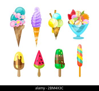 Collection d'illustrations de crème glacée isolées sur blanc Illustration de Vecteur
