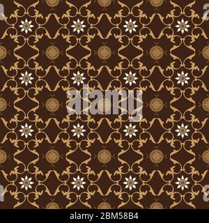 Motif fleuri sans couture sur batik javanais avec motif moderne de couleur marron foncé Illustration de Vecteur