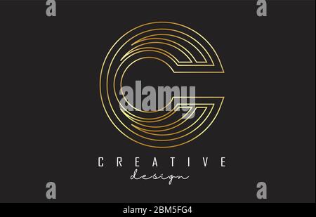 Logo lettre en forme de lettre en forme de C doré avec motif monogramme. Icône de lettre C créative avec illustration vectorielle Golden Lines. Illustration de Vecteur