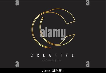 Logo lettre C dorée avec monogramme. Icône de lettre C créative avec illustration vectorielle Golden Lines. Illustration de Vecteur