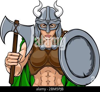Femme Viking Guerrier Gladiateur mascotte de l'équipe Femme Illustration de Vecteur