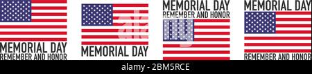 Memorial Day aux États-Unis. Souvenez-vous et honorez. Fête fédérale pour les personnes qui sont mortes pendant leur service dans les Forces armées des États-Unis. Célébré en mai. Poster vectoriel EPS 10 Illustration de Vecteur