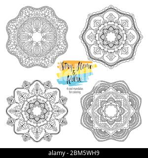 Mandala. Décoration florale ronde isolée sur fond blanc. Élément décoratif. Illustration vectorielle noire et blanche pour livre de coloriage Illustration de Vecteur