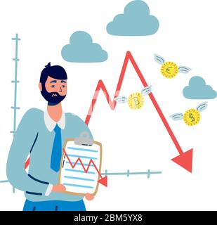 homme d'affaires élégant avec flèche de statistiques et pièces de vol Illustration de Vecteur