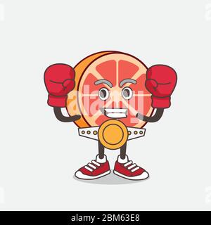 Illustration du personnage de mascotte de dessin animé de pamplemousse dans un style de boxe sportif Illustration de Vecteur