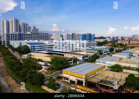 Vue aérienne de Bukit Batok Industrial Park, un léger commerce industriel général.Singapour Banque D'Images