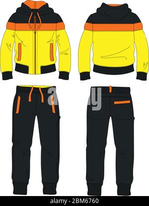 homme ensemble costume fermeture à glissière veste sweat à capuche jogging pantalon modèle jaune Illustration de Vecteur