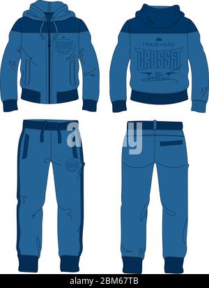 homme ensemble costume fermeture à glissière veste sweat à capuche jogging pantalon modèle croisé Illustration de Vecteur