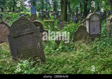 Pierres à tête au cimetière juif de Tarnow, dans la région de Malopolska aka Lesse Pologne, Pologne Banque D'Images