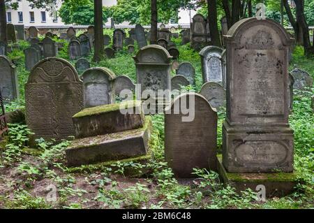 Pierres à tête au cimetière juif de Tarnow, dans la région de Malopolska aka Lesse Pologne, Pologne Banque D'Images