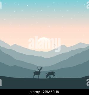 Cerf sauvage sur automne paysage de montagne illustration vecteur EPS10 Illustration de Vecteur