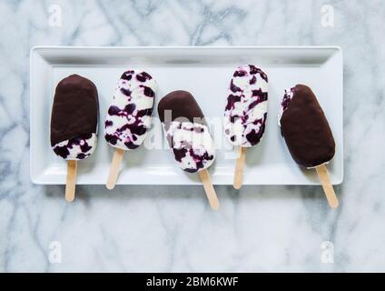 Pop-suke aux myrtilles enrobées de chocolat noir Banque D'Images