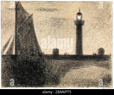 Georges Seurat, le phare de Honfleur, dessin de paysage, 1886 Banque D'Images