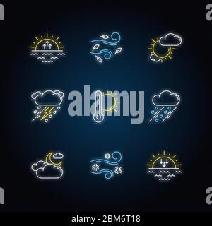 Icônes de la météo au néon Illustration de Vecteur