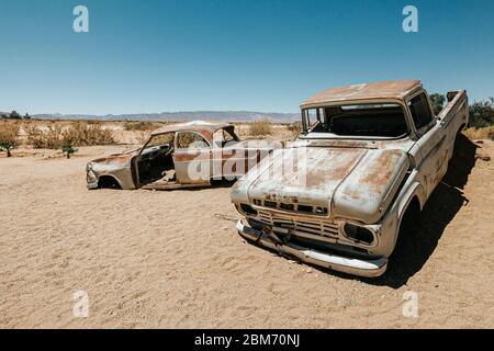 Voiture abandonnée, Solitaire, Village, près de la région Khomas Namib-Naukluft National Park, Namibie, Afrique Banque D'Images