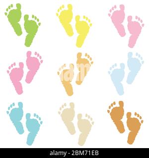 Imprimé vectoriel coloré mignon et isolé pour les pieds de bébé Illustration de Vecteur