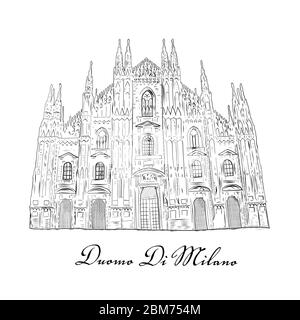 Milan, Italie. Cathédrale Duomo éléments dessinés à la main Illustration de Vecteur