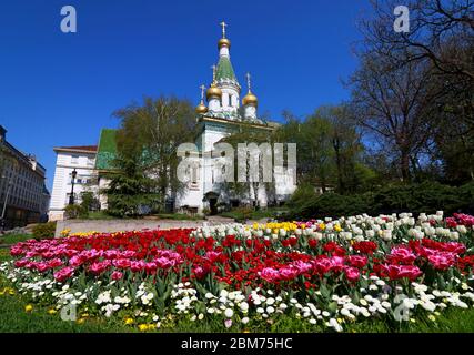 Une vue de l'Église russe Saint Nicolas l'Wonderworker à Sofia, Bulgarie Banque D'Images