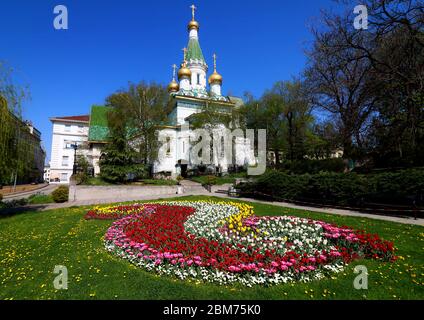 Une vue de l'Église russe Saint Nicolas l'Wonderworker à Sofia, Bulgarie Banque D'Images