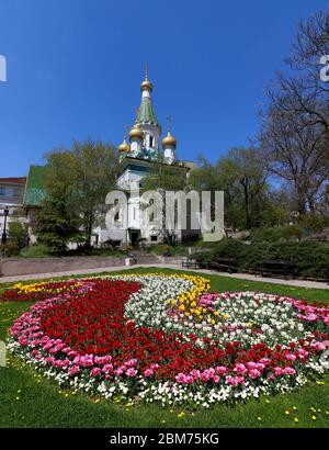 Une vue de l'Église russe Saint Nicolas l'Wonderworker à Sofia, Bulgarie Banque D'Images