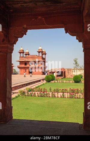 Diwan-i-Khas de l'intérieur d'un des bâtiments de Fatehpur Sikri, Uttar Pradesh, Inde Banque D'Images