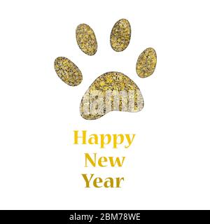 Carte de vœux de bonne année avec imprimé paw brillant doré Illustration de Vecteur