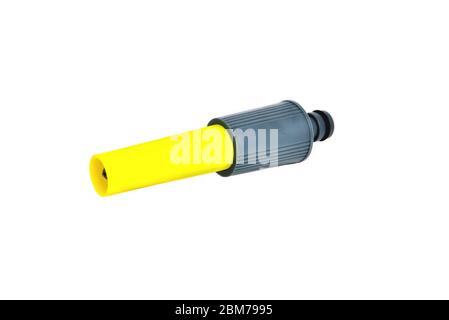 arroseur d'eau pour arroser les pelouses jaune-gris gros plan blanc Banque D'Images