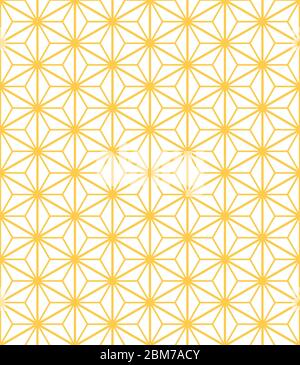 Élégant et sans couture kumiko asanoha, motif japonais traditionnel dans une couleur jaune moutarde dorée sur fond blanc. Motif vectoriel géométrique doré. Illustration de Vecteur