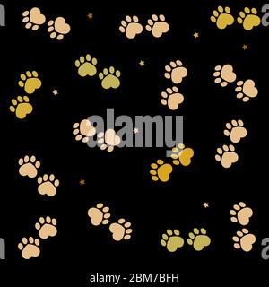 Imprimé Paw en coeurs de couleurs dorées. Fond noir de Saint-Valentin Illustration de Vecteur