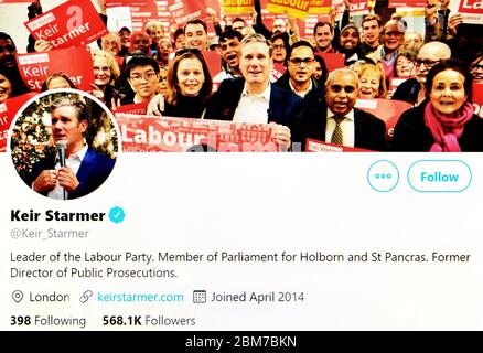Page Twitter (mai 2020) Sir Keir Starmer, chef du Parti travailliste Banque D'Images