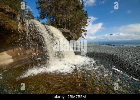 Cascade de Sandcut Beach sur le soleil de printemps après-midi-Jordan River, Colombie-Britannique, Canada. Banque D'Images