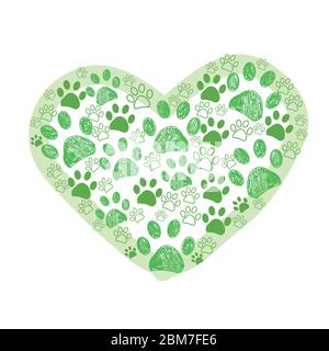 Patte de chien verte en illustration vectorielle de coeurs Illustration de Vecteur