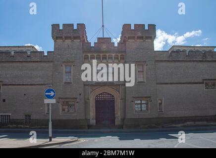 Le portail du Suffolk County Hall, un bâtiment abandonné à Ipswich, au Royaume-Uni Banque D'Images
