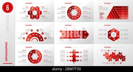 Modèle graphique commercial avec 6 options. Version rouge. Illustration de Vecteur