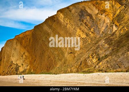 Stratification à grande échelle de falaises de grès sur l'île de Wight, en Angleterre Banque D'Images