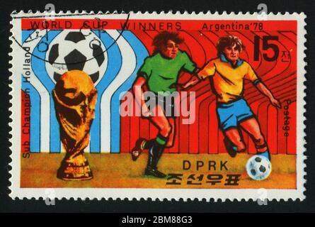 CORÉE DU NORD - VERS 1978 : lauréats de la coupe du monde, Argentine, vers 1978. Banque D'Images