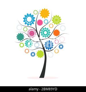Concept d'innovation industrielle arbre coloré fait de cogs et engrenages illustration vectorielle Illustration de Vecteur