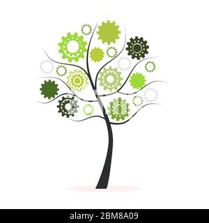 Concept d'innovation industrielle arbre vert fait à partir de cogs et d'engrenages illustration vectorielle Illustration de Vecteur