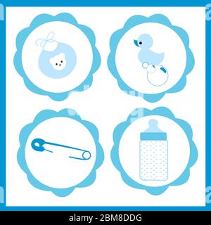 Carte de vœux vectorielle pour bébé garçon avec icône Illustration de Vecteur