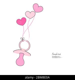 Carte de voeux pour sucette et coeurs pour bébés filles Illustration de Vecteur