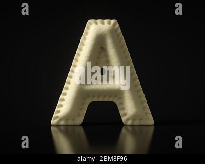 Lettre UN raviolis sur fond noir. Convient pour les thèmes de repas turc, russe, italien, asiatique ou autre national. Illustration 3D Banque D'Images