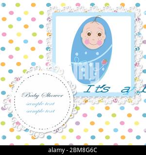 Douche bébé garçon carte de voeux vecteur Illustration de Vecteur