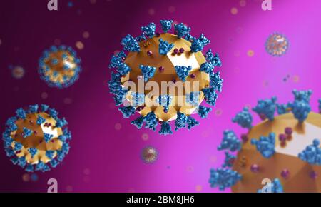 Illustration médicale du virus COVID-19. Représentation stylisée en poly bas et coloré du modèle d'infection par le coronavirus. Banque D'Images