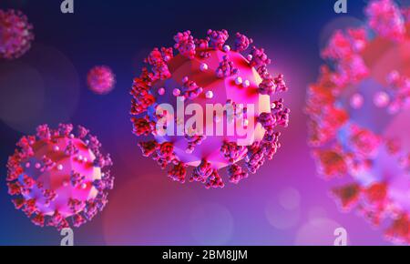 Rendu bas en poly coloré du modèle du coronavirus. Illustration médicale stylisée de l'infection par le COVID-19. Banque D'Images