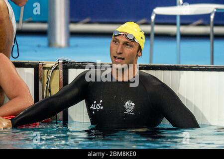 Ian Thorpe (AUS) remporte la médaille d'or de la finale libre de 400 mètres des hommes aux Jeux olympiques d'été de 2004 à Athènes. Banque D'Images