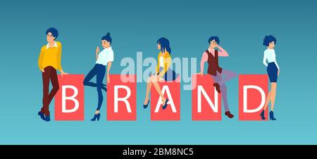 Vecteur d'un groupe élégant et tendance de jeunes portant des vêtements de marque Illustration de Vecteur