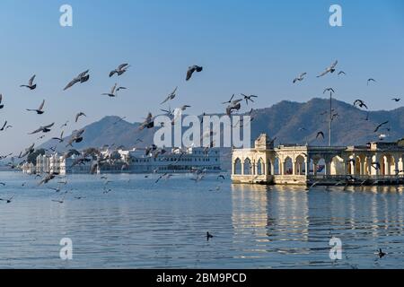 Mohan Mandir Et Lake Palace Lac Pichola Udaipur Rajasthan Inde Banque D'Images