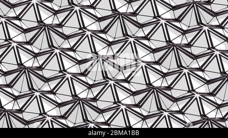 Arrière-plan en relief abstrait avec un motif de luxe fantaisie de polygones triangulaires en plastique noir et blanc et métallique Banque D'Images