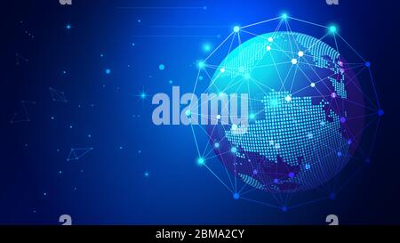 La terre numérique, les liens en pointillés, l'internationalisation, la technologie de la mondialisation. Banque D'Images